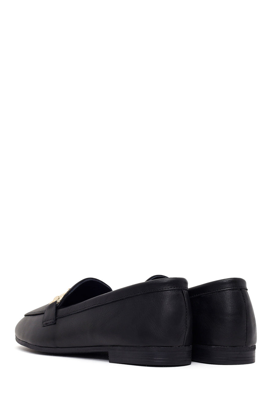 Kadın Siyah Tokalı Deri Klasik Loafer