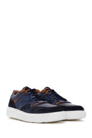 Men's Navy Blue Leather Thick Soled Sneaker | Derimod