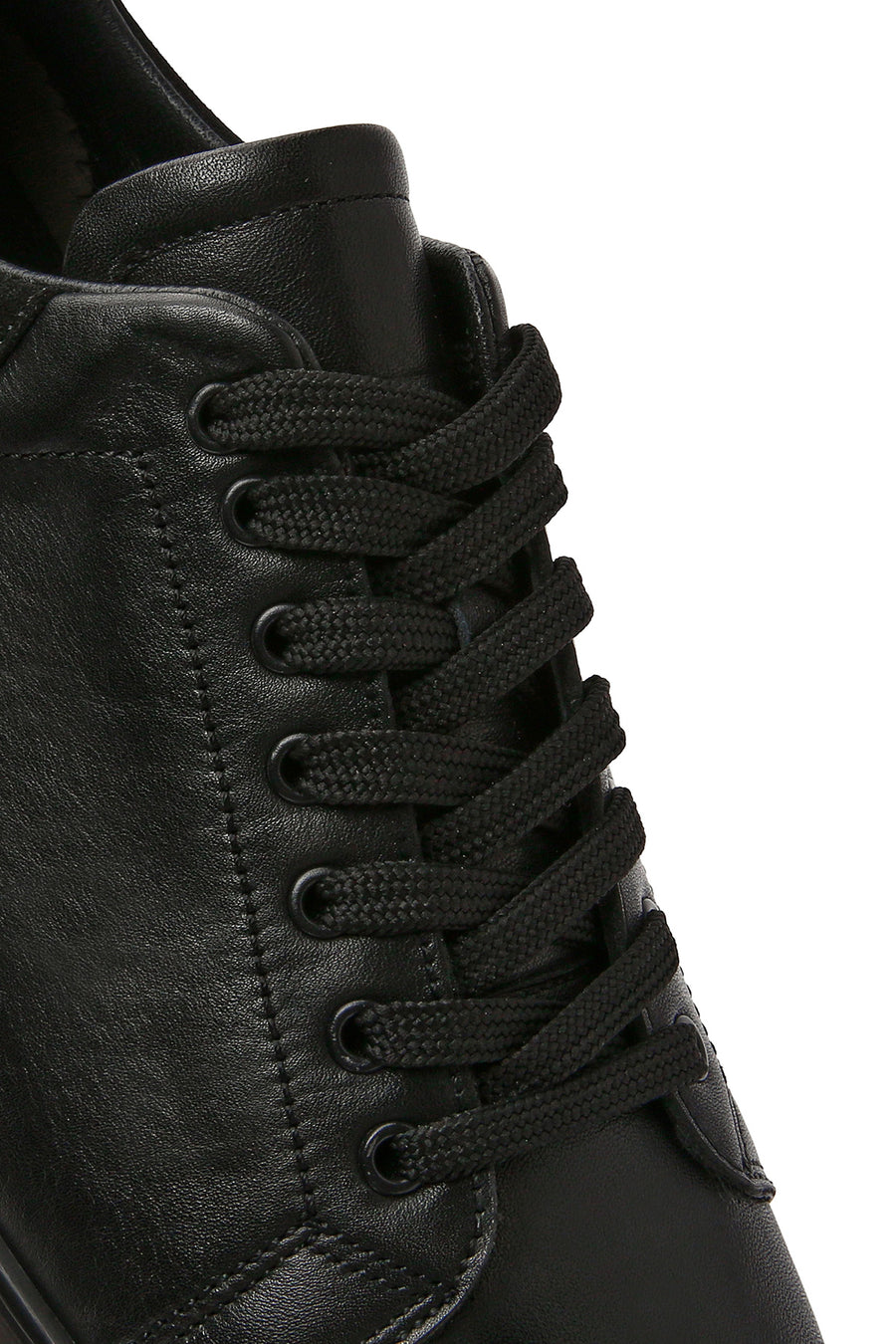 Men's Black Lace-up Thick-Sole Leather Sneaker