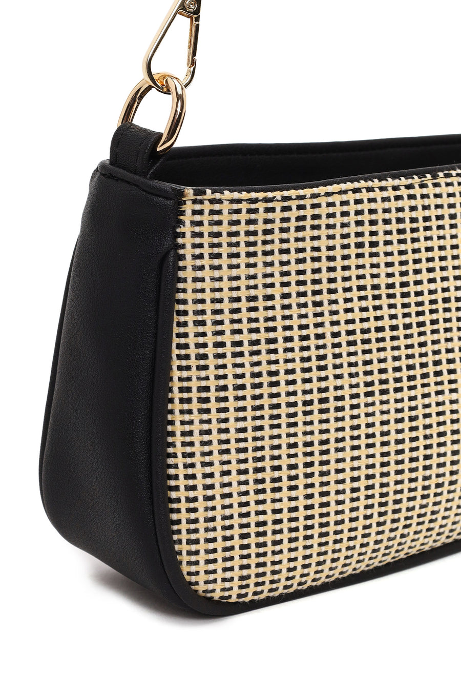Women's Black Long Strap Straw Shoulder Bag