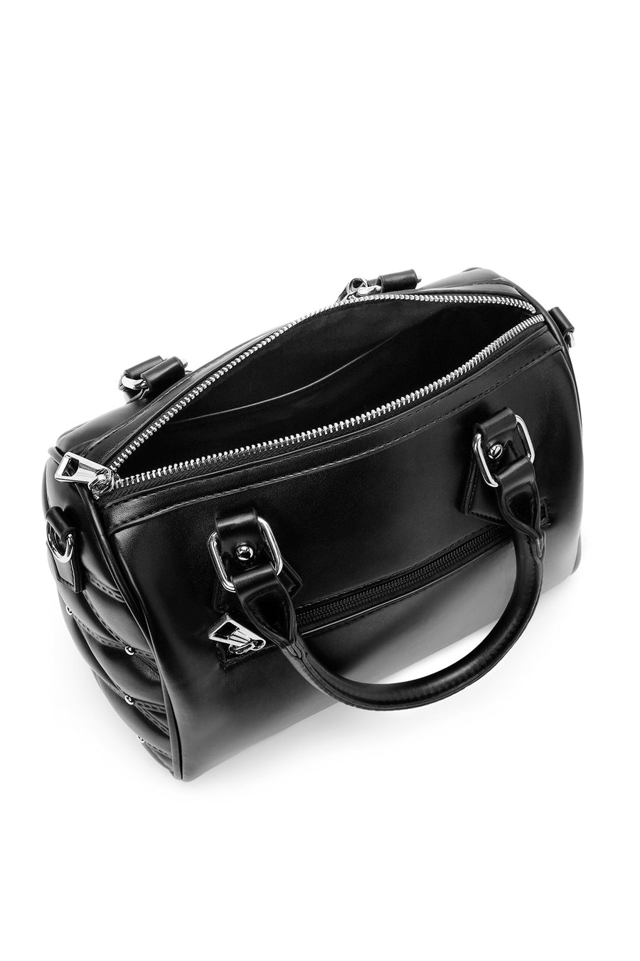 Women's Black Long Strap Accessory Quilted Patterned Handbag