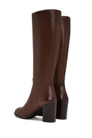 Women's Brown Zippered Thick Heel Leather Boots | Derimod