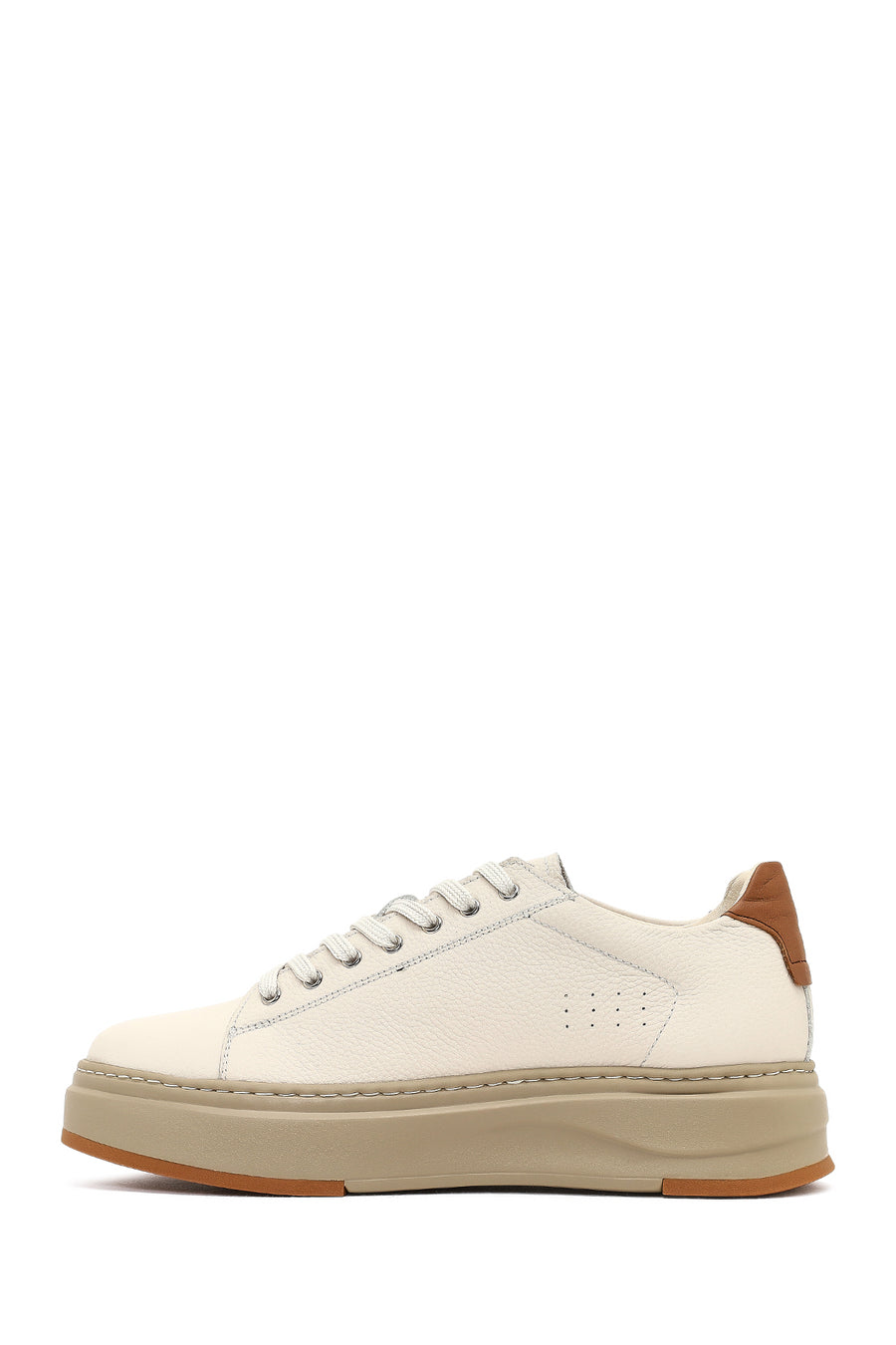 Men's White Lace-Up Thick-Soled Leather Sneaker