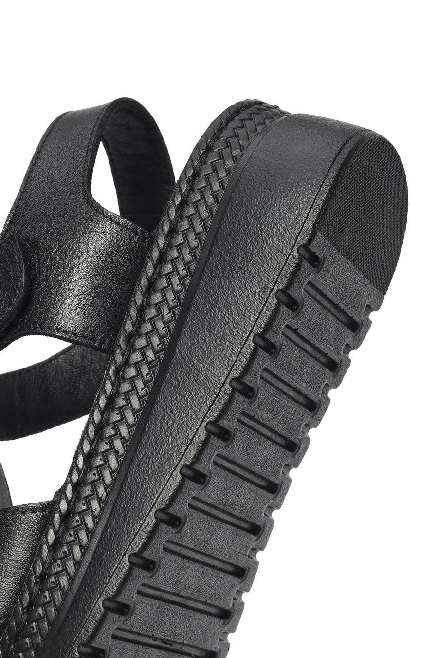 Women's Black Thick Soled Leather Comfort Sandals