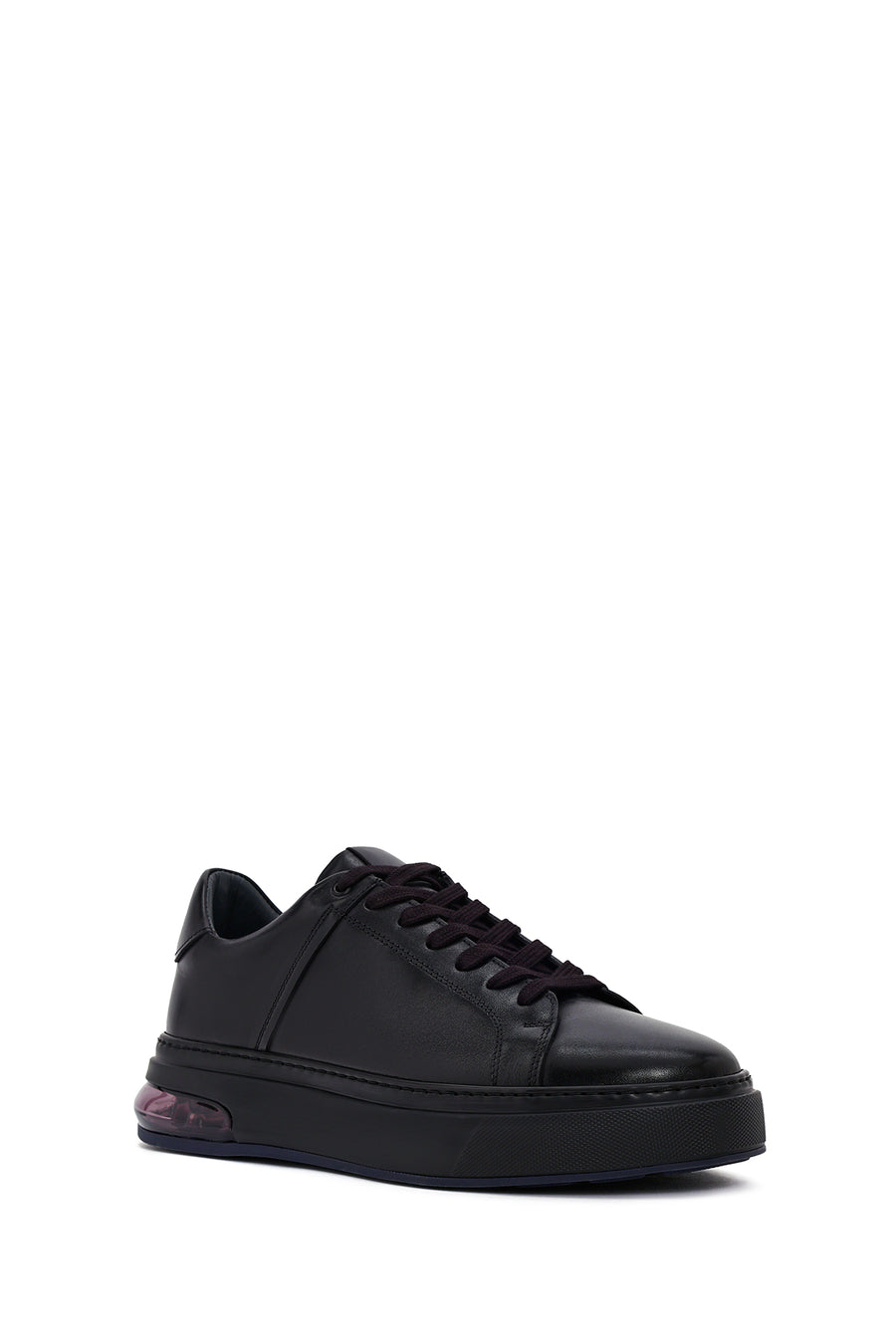 Erkek Siyah Bağcıklı Kalın Tabanlı Deri Sneaker