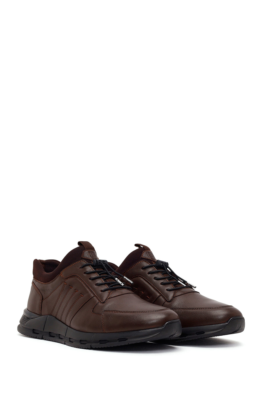 Erkek Kahverengi Bağcıklı Deri Sneaker