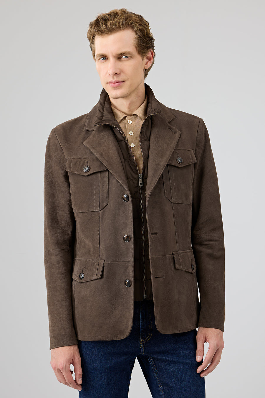 Sacramento Men's Brown Nubuck Leather Jacket 25SGD6563V3 | Derimod