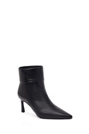 Woman Black Thin High-Heeled Leather Boots | Derimod