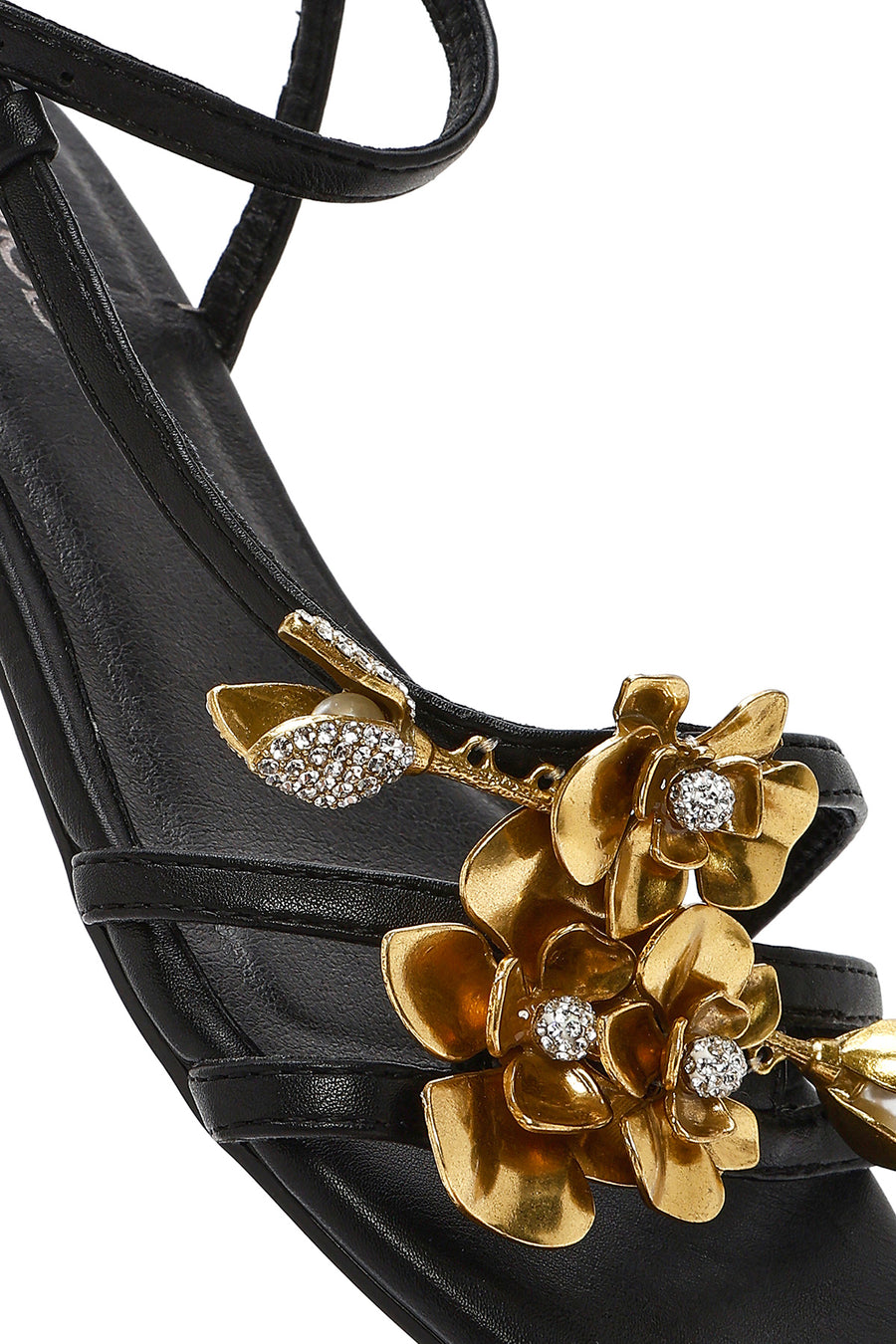 Women's Black Ankle Buckle Stoned Sandals