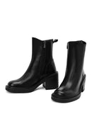 Women's Black Zippered Thick Heeled Leather Boots | Derimod