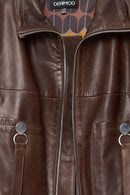 Edwina Women's Brown Leather Jacket with Removable Sleeves | Derimod