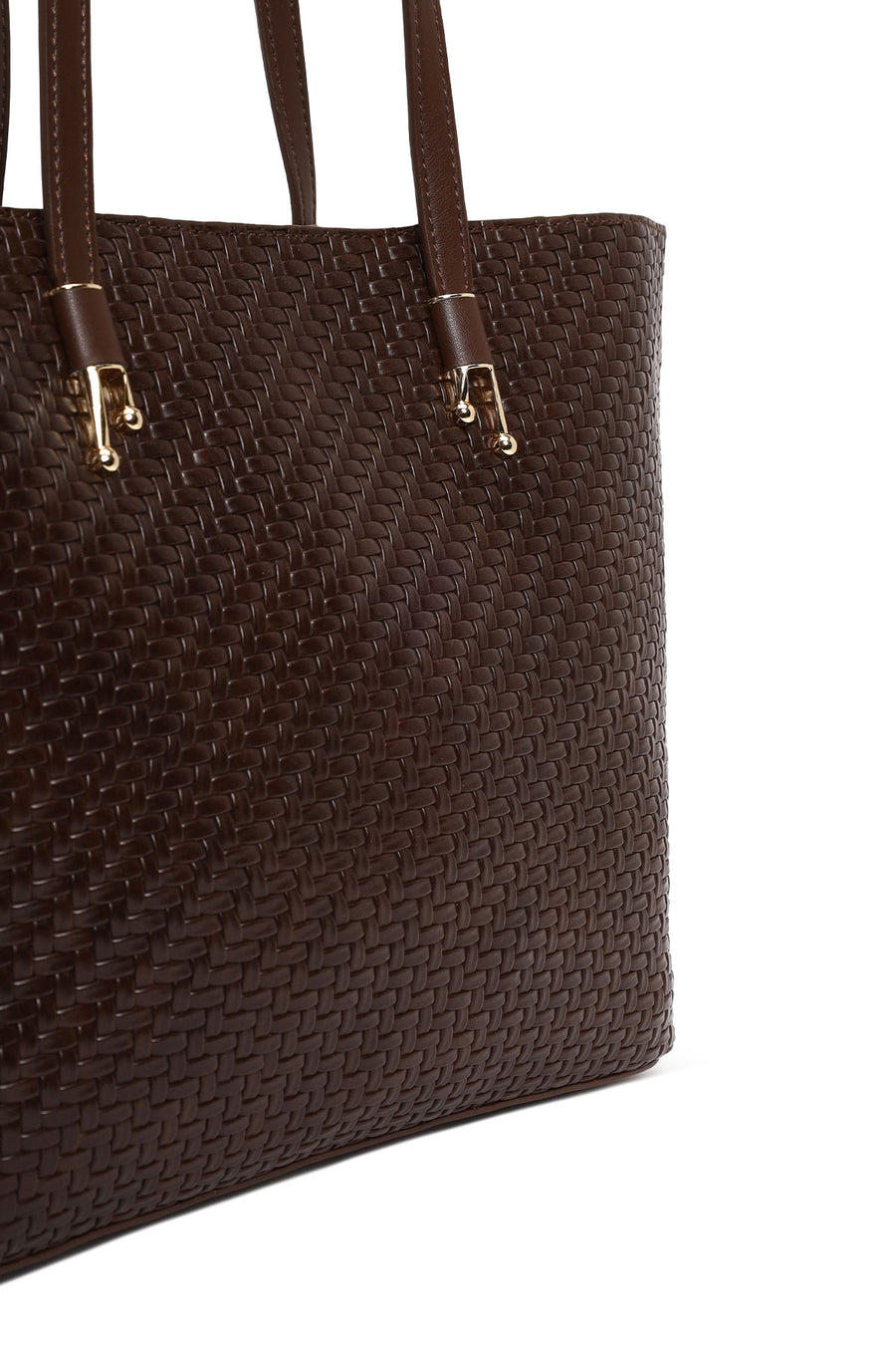 Woman Brown Long-Strap Braided Shoulder Bag