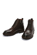 Men's Brown Zippered Leather Boots | Derimod