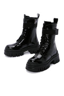 Women's Black Patent Leather Thick Soled Boots | Derimod