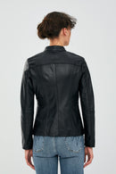 Lydia Women's Black Regular Short Leather Jacket | Derimod