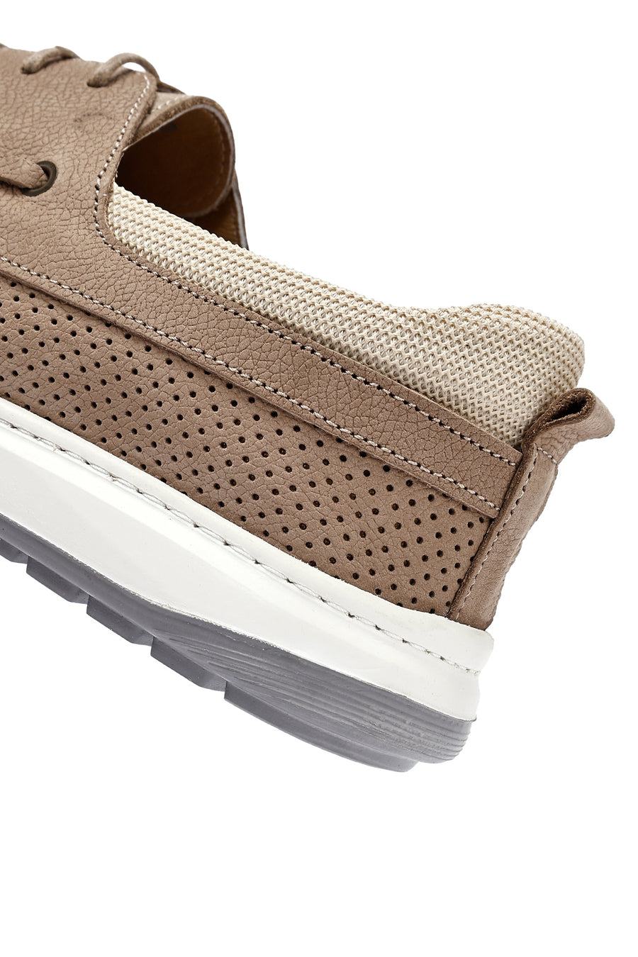 Men's Beige Lace-Up Chunky Sole Nubuck Leather Casual Shoes