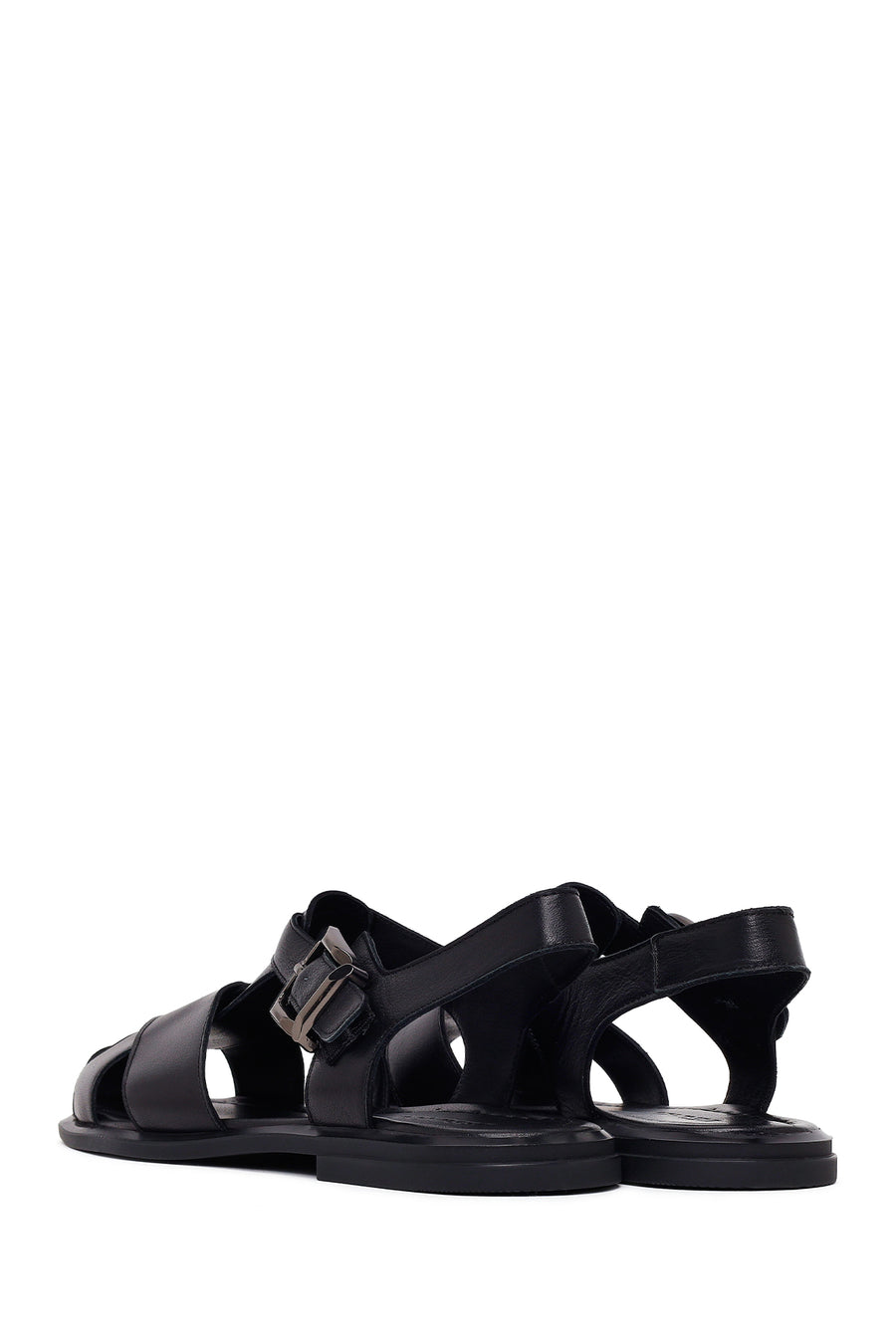 Woman Black Ankle-Buckle Leather Sandals