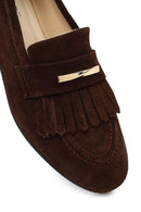 Women's Brown Buckled Suede Leather Loafer | Derimod