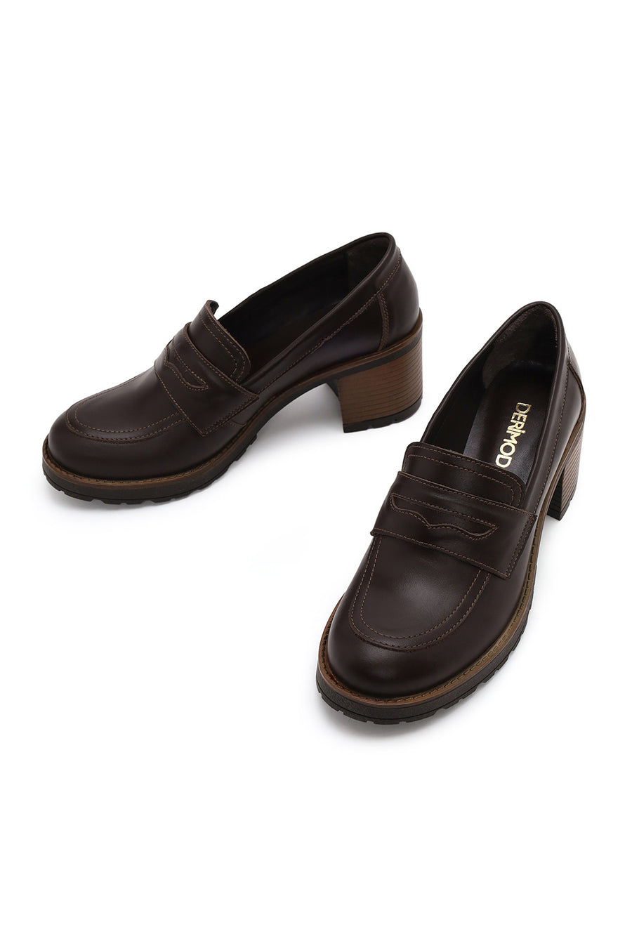 Woman Brown Chunky-Heel Leather Loafer