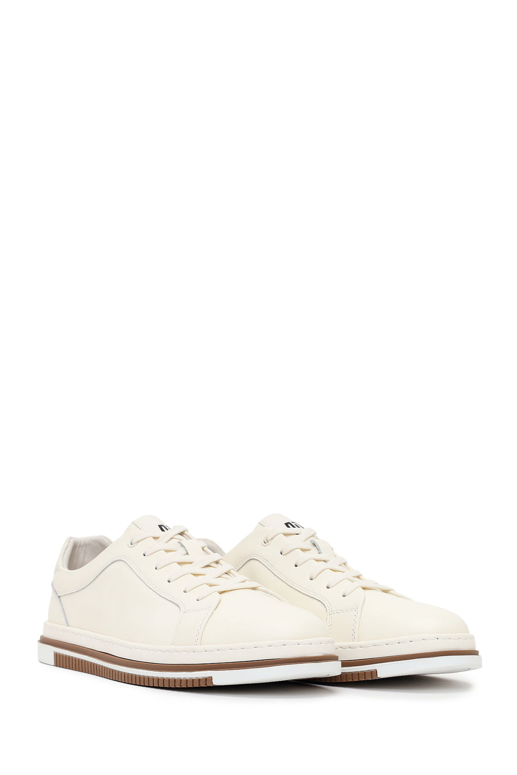 Erkek Beyaz Bağcıklı Deri Sneaker