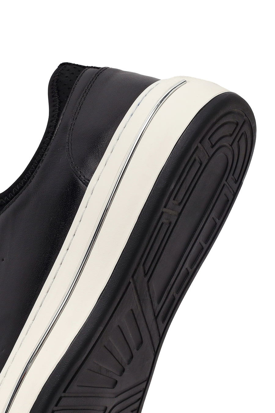 Men's Black Lace-up Thick-Sole Leather Sneaker