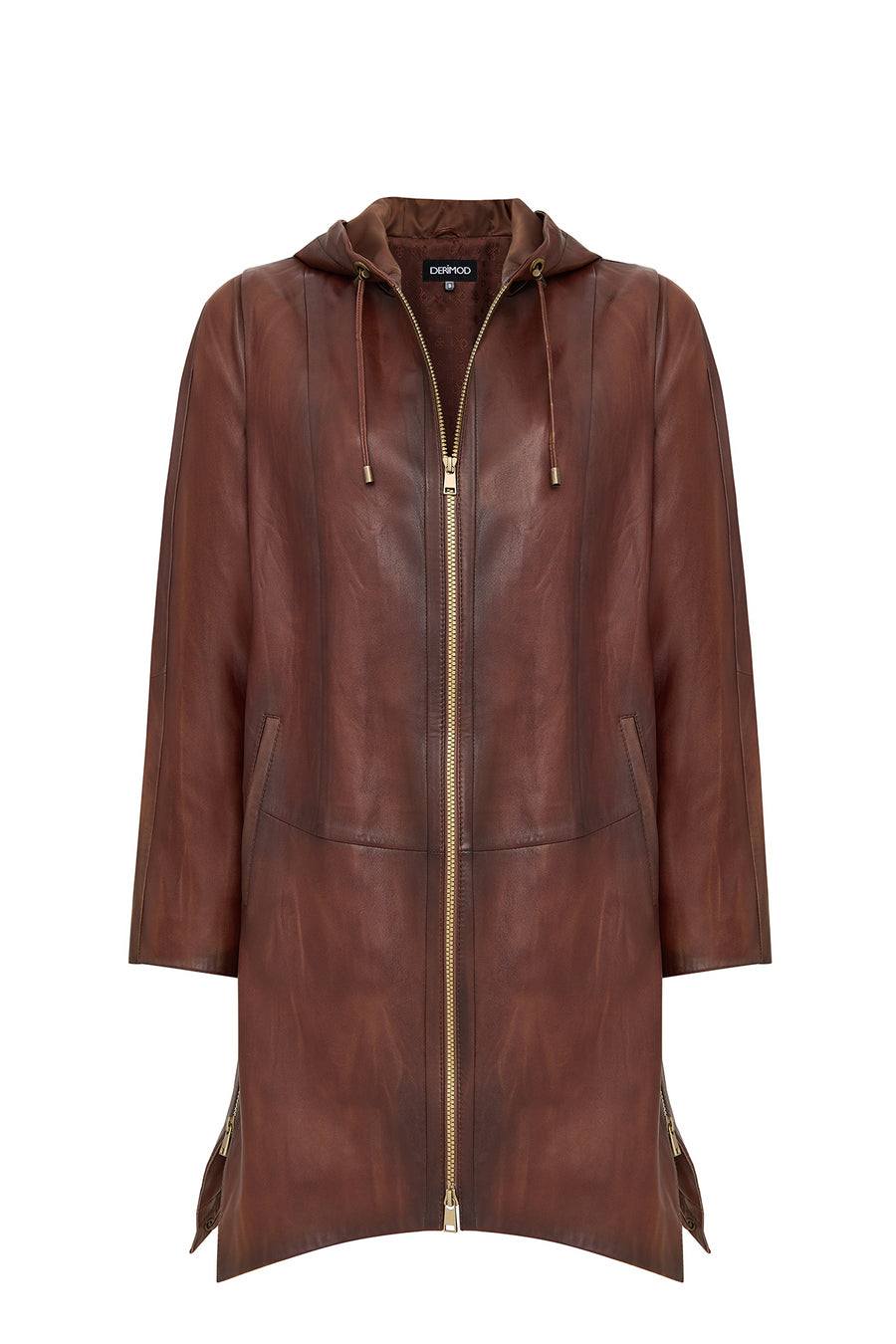 Daniela Women's Brown Hooded Long Oversize Leather Coat