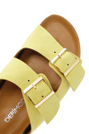 Women's Yellow Double Buckle Suede Leather Slippers | Derimod