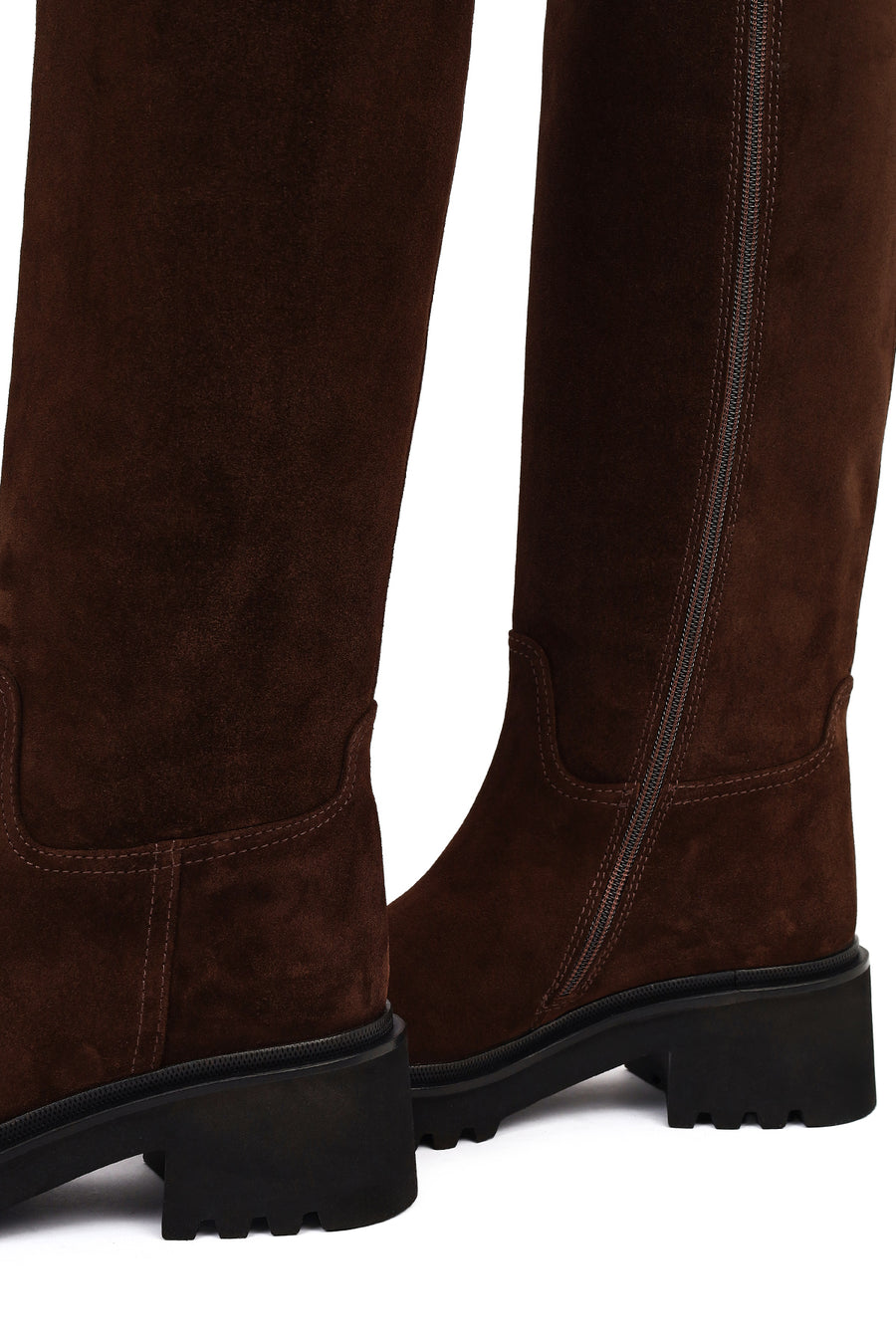 Women's Brown Zip-Up Chunky Sole Suede Leather Boots