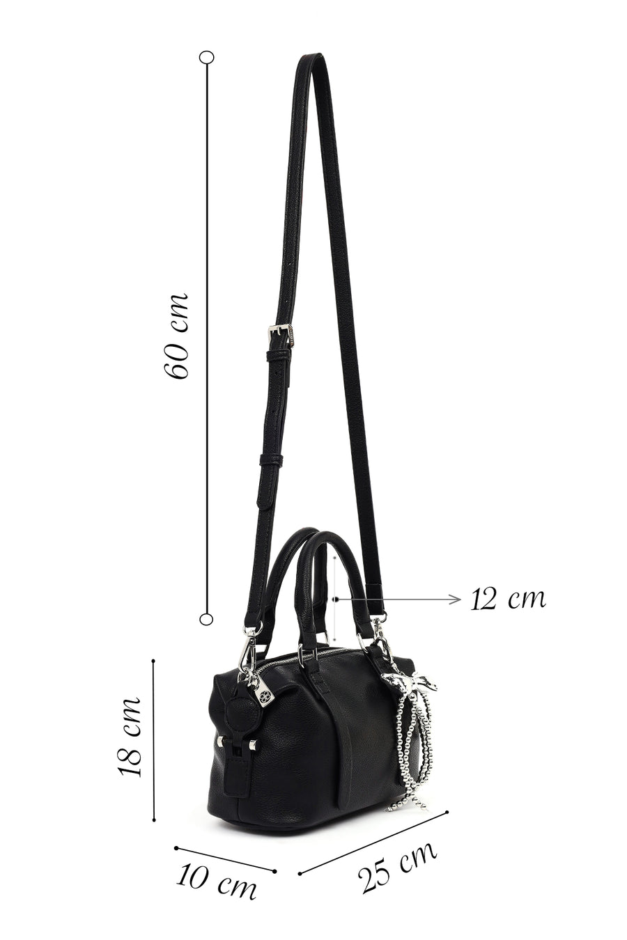 Women's Black Long Strap Charm Mini Shoulder Bag