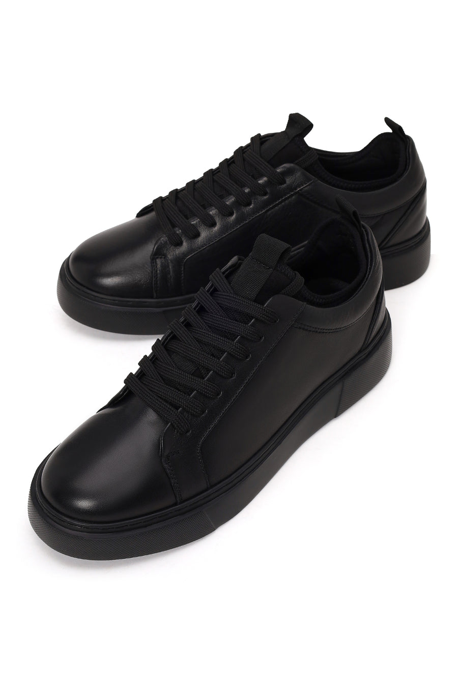 Erkek Siyah Bağcıklı Deri Sneaker