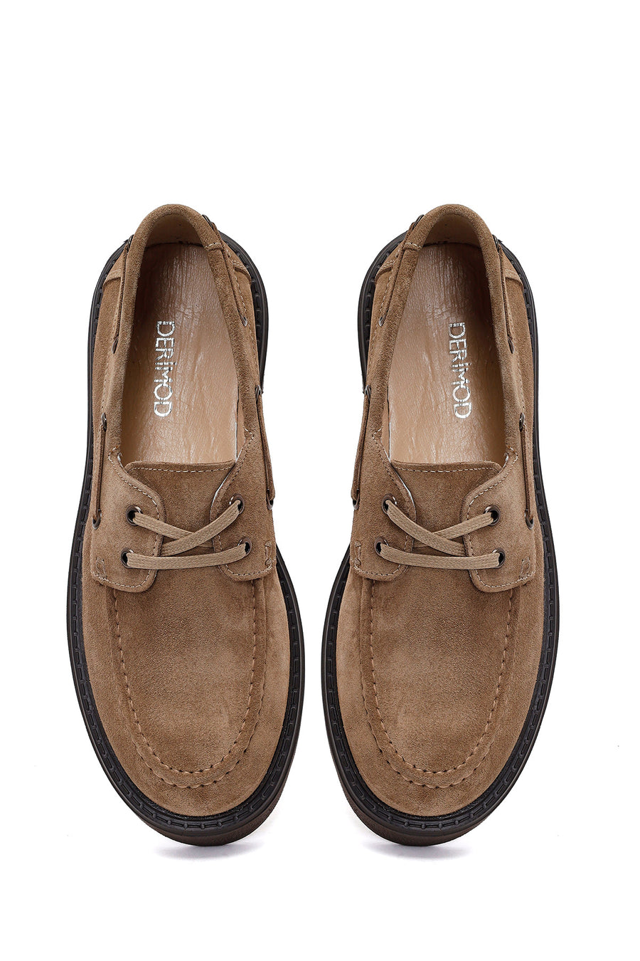Woman Tan Lace-up Thick-soled Suede Leather Casual Shoes