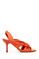 Women's Orange Leather Heeled Sandals | Derimod