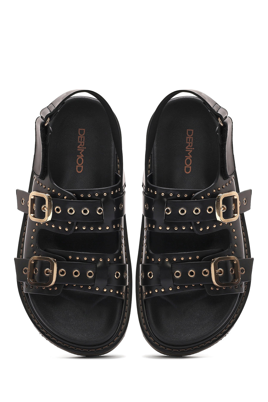 Women's Black Buckled Thick Soled Sandals