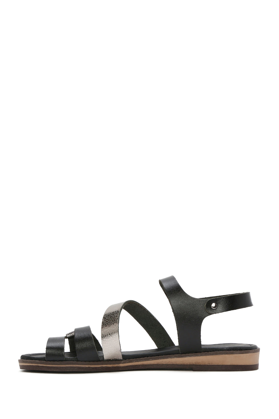 Women's Black Buckled Metallic Leather Bodrum Sandals