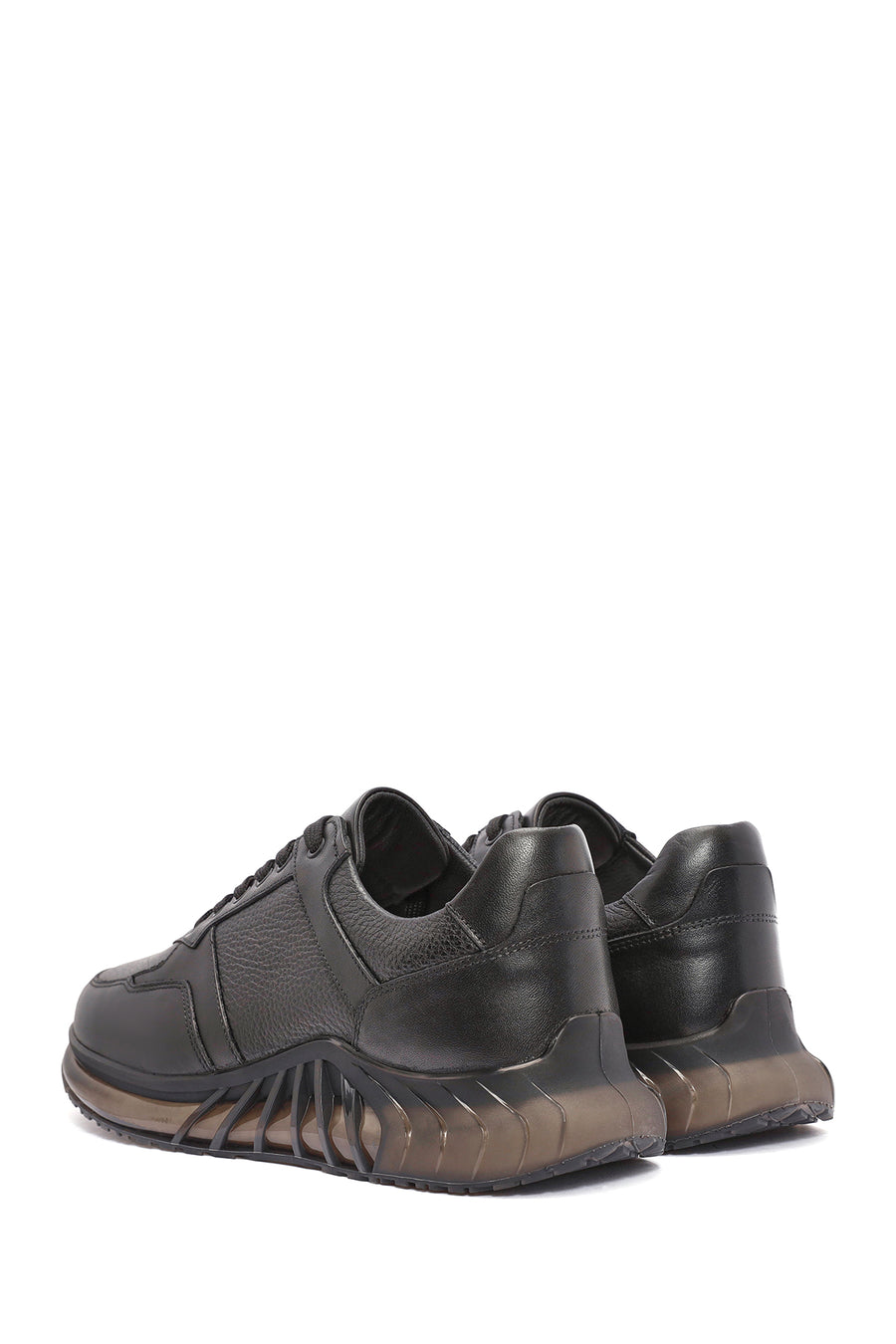 Erkek Siyah Bağcıklı Deri Casual Sneaker