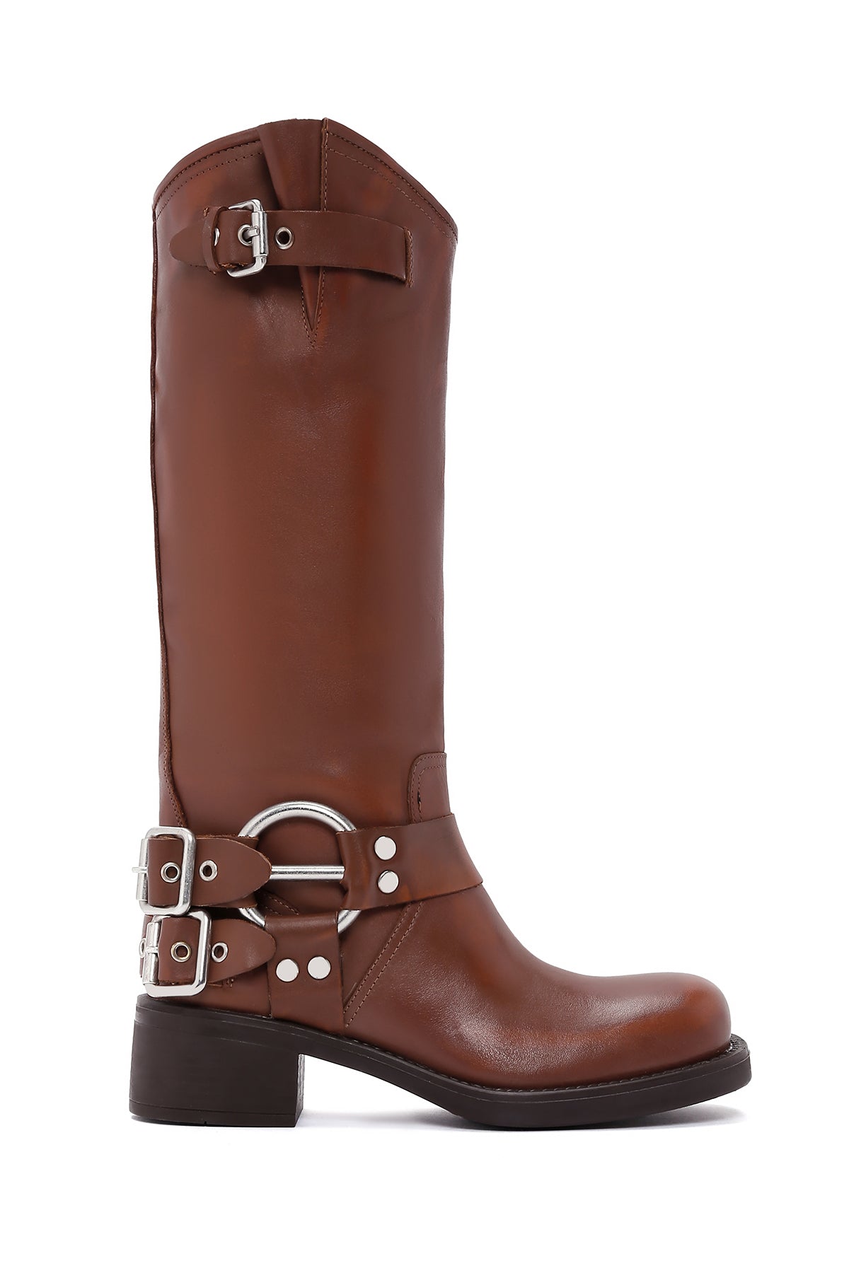 Women's Brown Leather Buckle Boots 23WFD121218 | Derimod