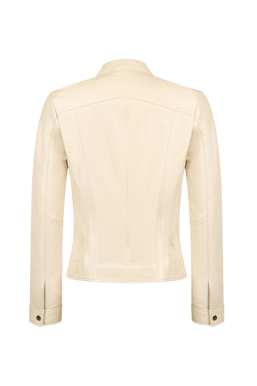 Marlyn Woman Beige Stand Collar Short Leather Jacket