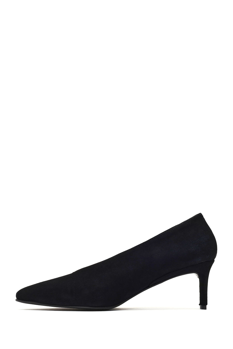 Woman Black Low Thin Heel Suede Leather Stiletto
