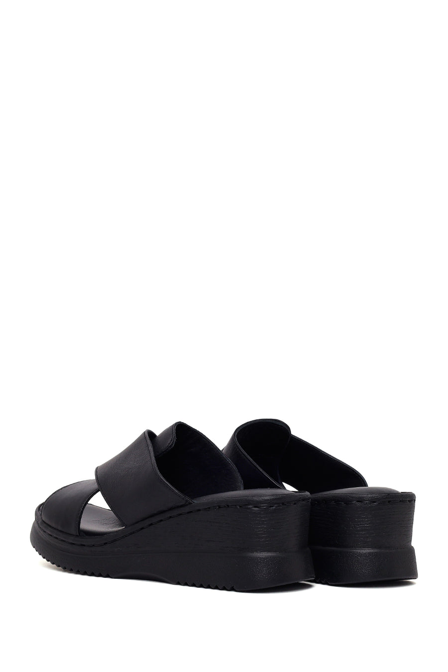 Women's Black Thick Soled Leather Comfort Slippers