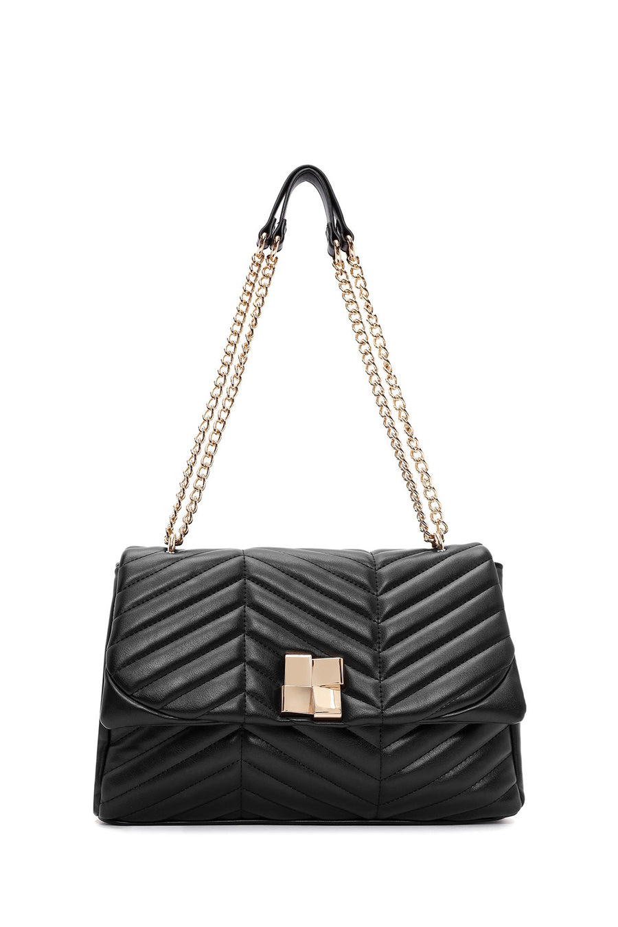 Women's Black Long Strap Quilted Patterned Shoulder Bag