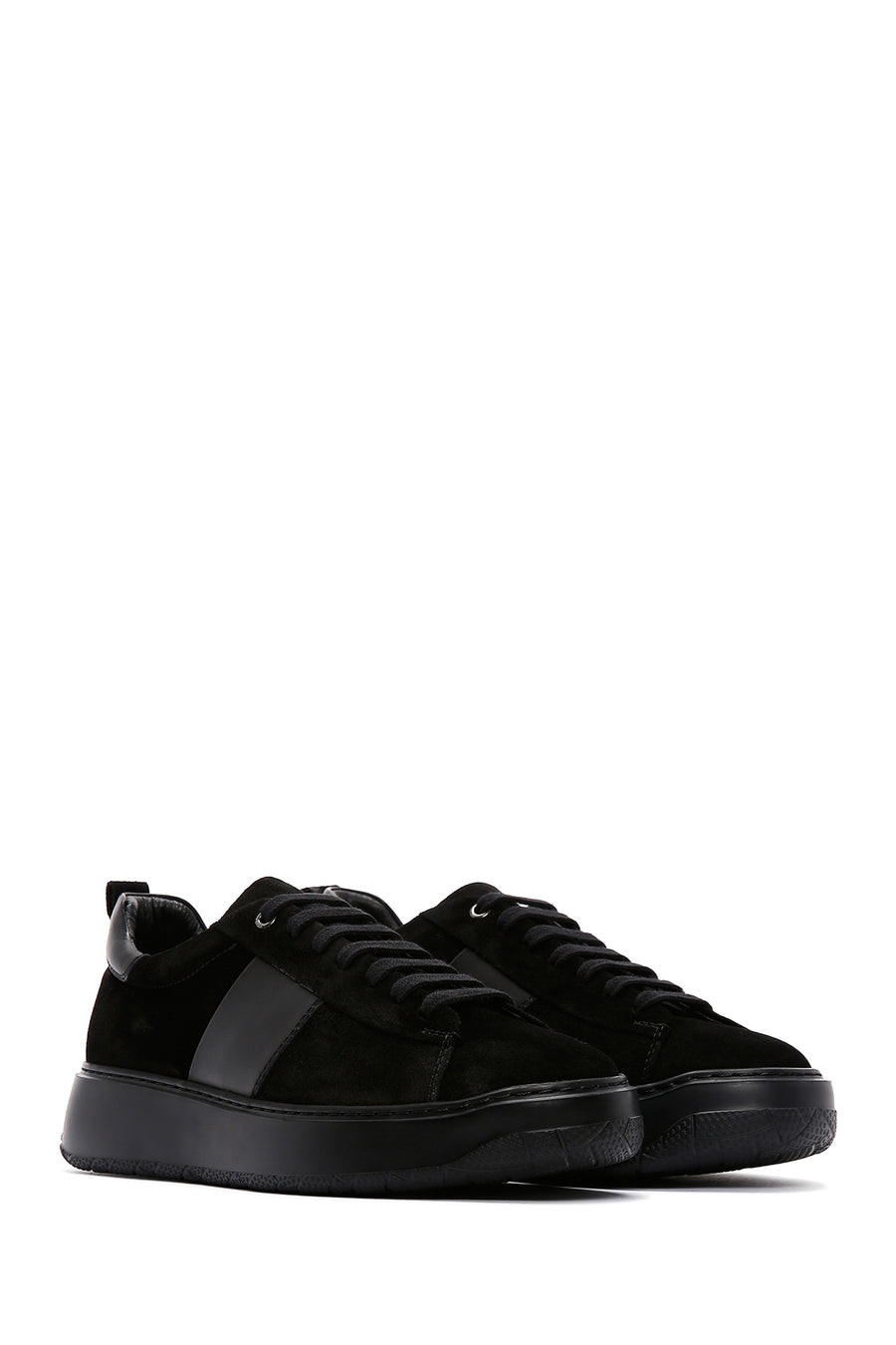Men's Black Suede Leather Thick Soled Sneaker