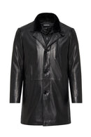 Barella Men's Black Collar Furry Leather Trench Coat | Derimod