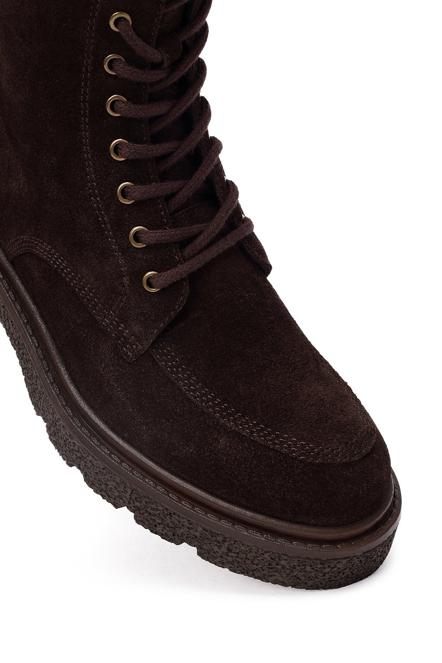 Woman Brown Zip Closure Thick-Soled Suede Combat Boots
