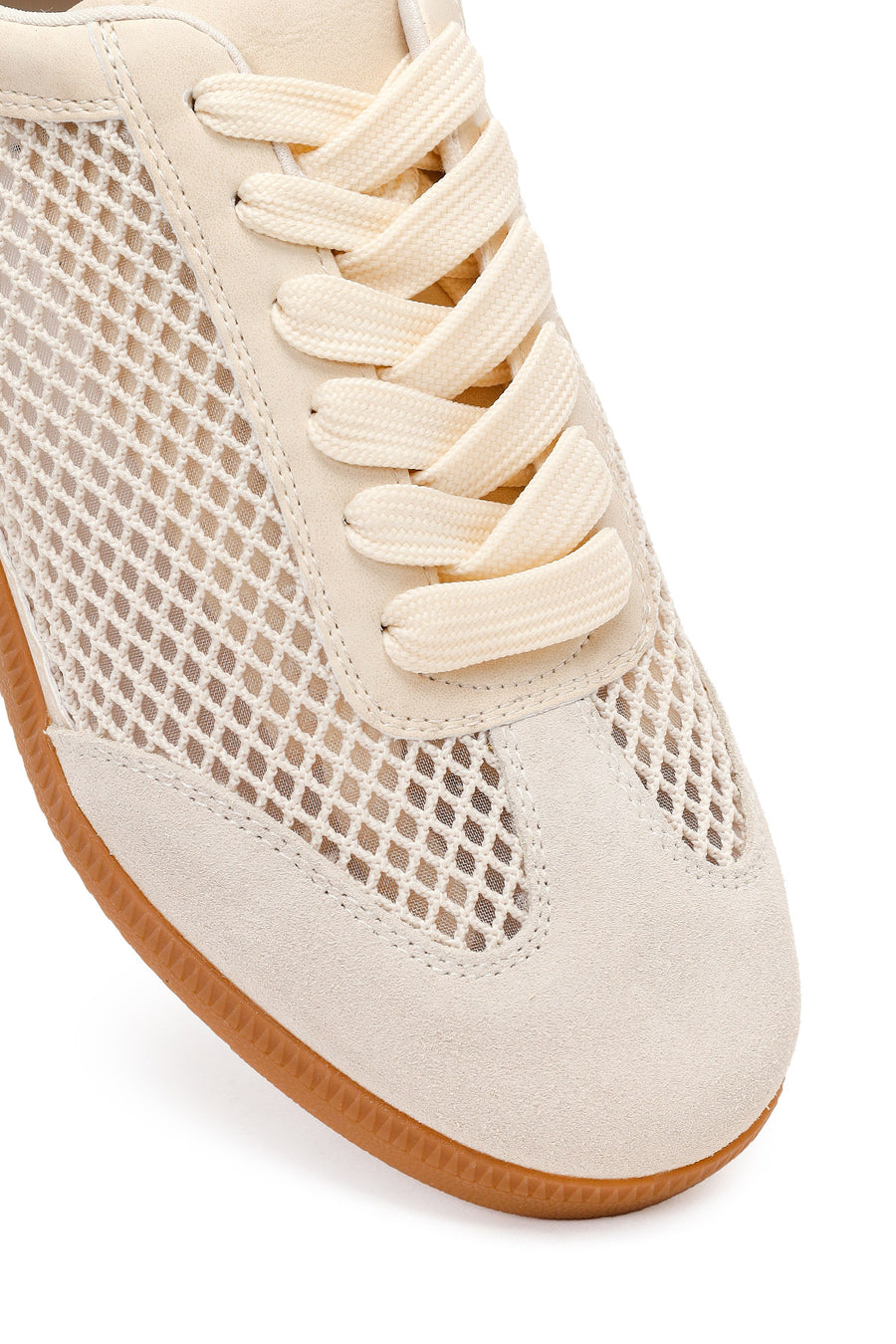 Women's Beige Lace-Up Mesh Suede Leather Sneaker