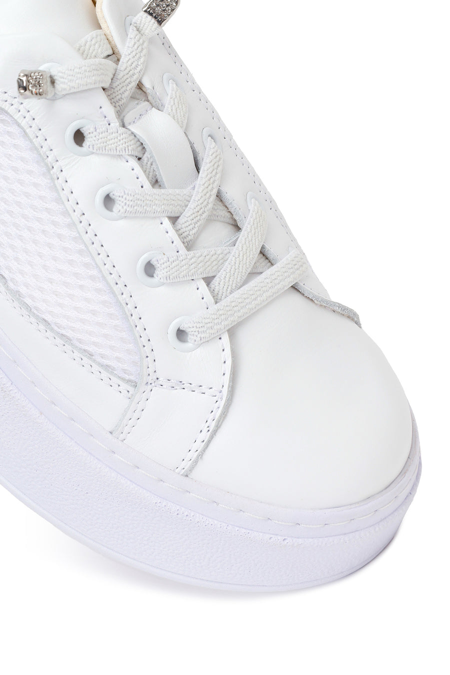 Woman White Lace-Up Thick-Soled Leather Sneaker