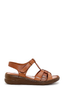 Women's Tan Ankle Strap Thick Soled Leather Comfort Sandals | Derimod