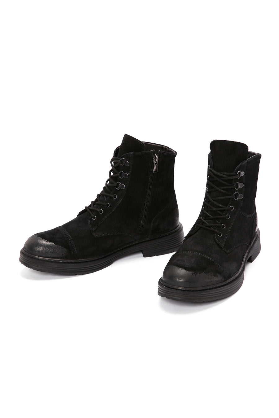Men's Black Zippered Suede Leather Casual Boots
