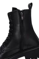 Woman Black Zippered Leather Postal Boots | Derimod