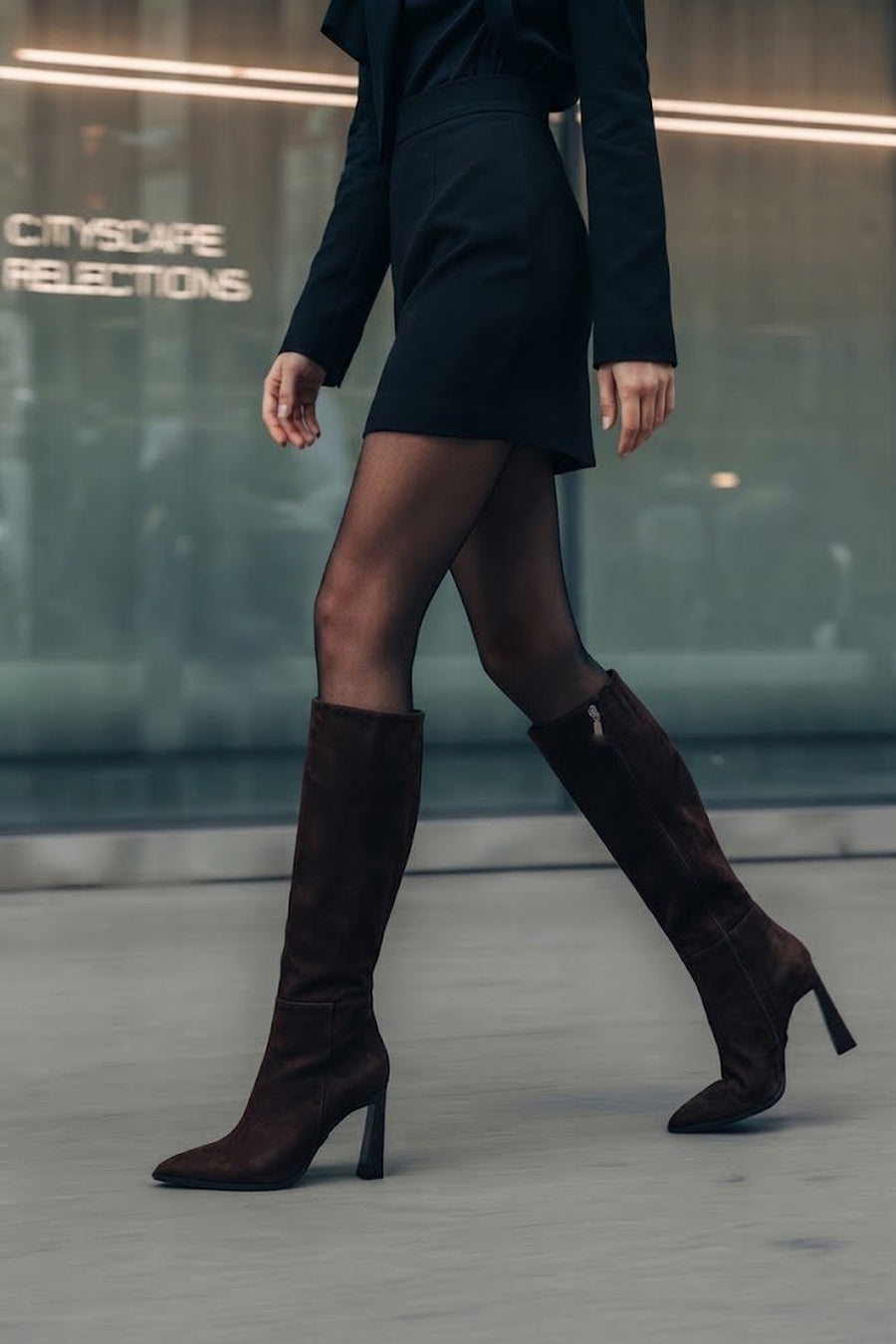Woman Brown Zip Closure Heeled Suede Boot
