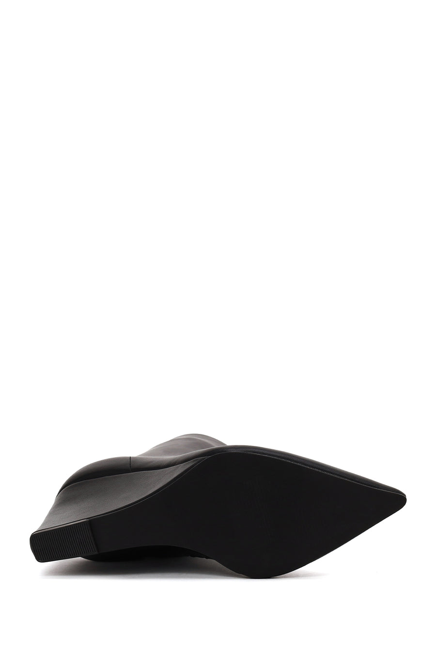 Woman Black Zip Closure Wedge-Heel Boots